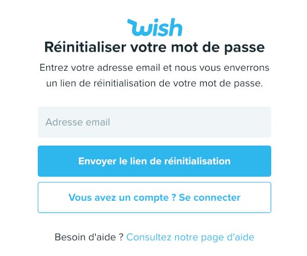 Mot de passe perdu : mon compte wish