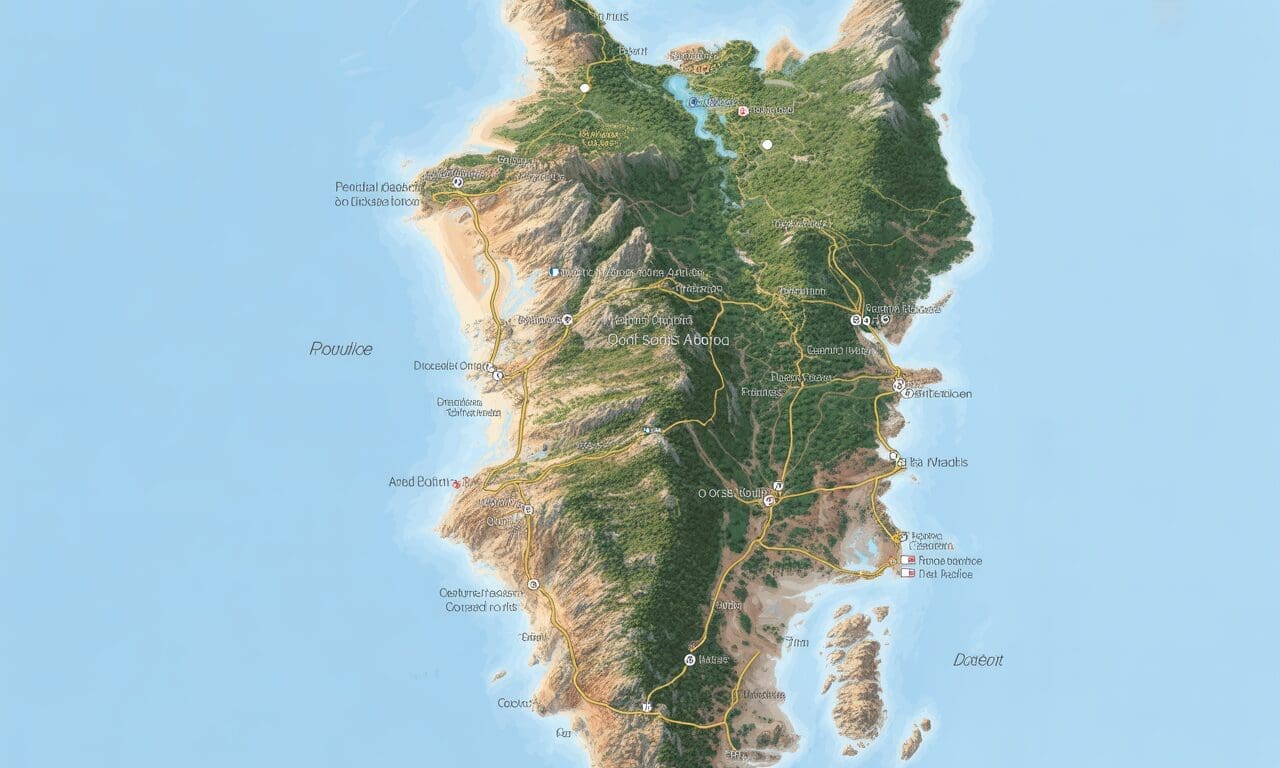 découvrez une carte pratique de la corse avec itinéraires détaillés, distances précises et points d'intérêt incontournables pour organiser votre voyage en toute simplicité.