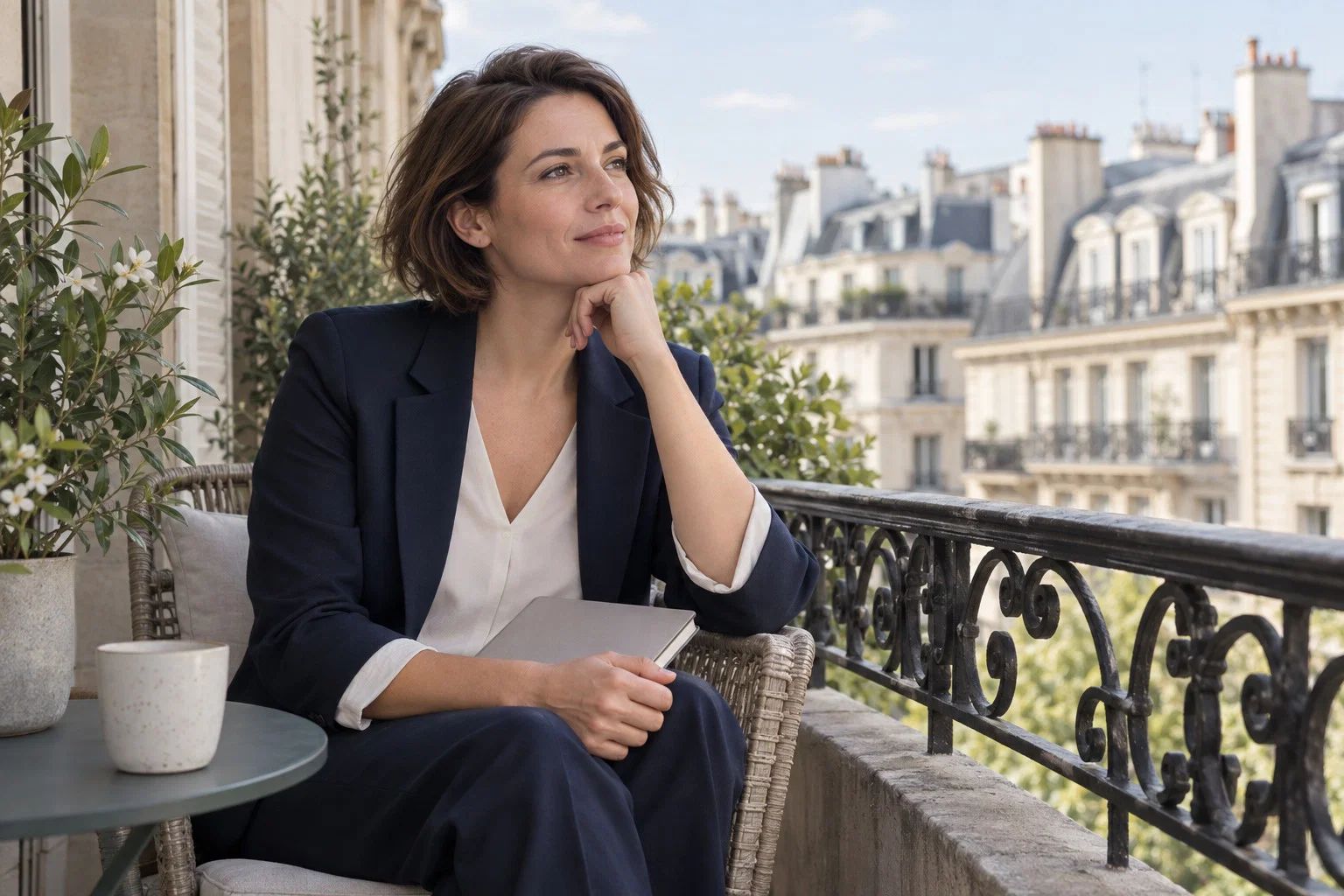 femme au balcon appartement parisien