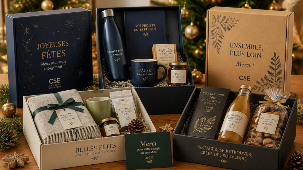 Coffrets cadeaux offerts par CSE pour les fêtes de fin d'année des salariés