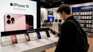 personne qui choisit son iphone 18 dans grande enseigne de telephonie