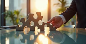 Dirigeants analysant un avantage concurrentiel sur un tableau de stratégie en entreprise