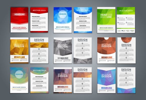 A large set of polygonal brochures (flyers) for advertising, reporting, corporate style. Vector illustration.