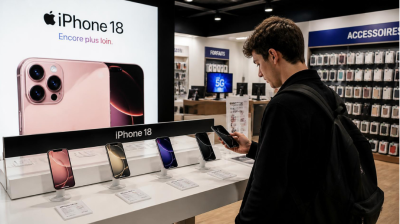 personne qui choisit son iphone 18 dans grande enseigne de telephonie